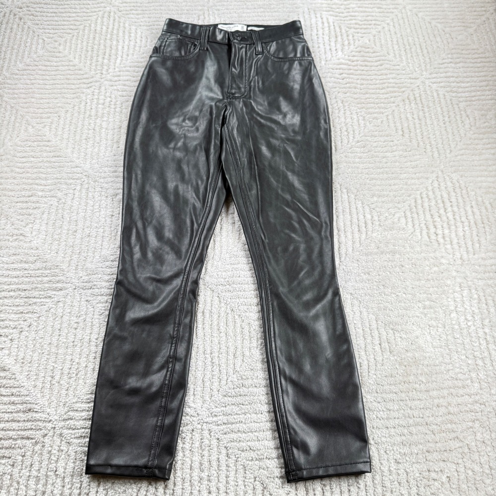 Abercrombie & Fitch Vegan Leather Pants Womens 24/00S Black Moto Biker Skinny